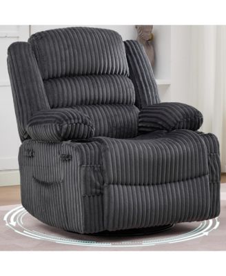 Swivel Rocker Recliner Chair Manual Recliner for Adults Soft Corduroy Extra Wide Seat 350 Lb Capacity Cup Holder And Pockets for Nursery
