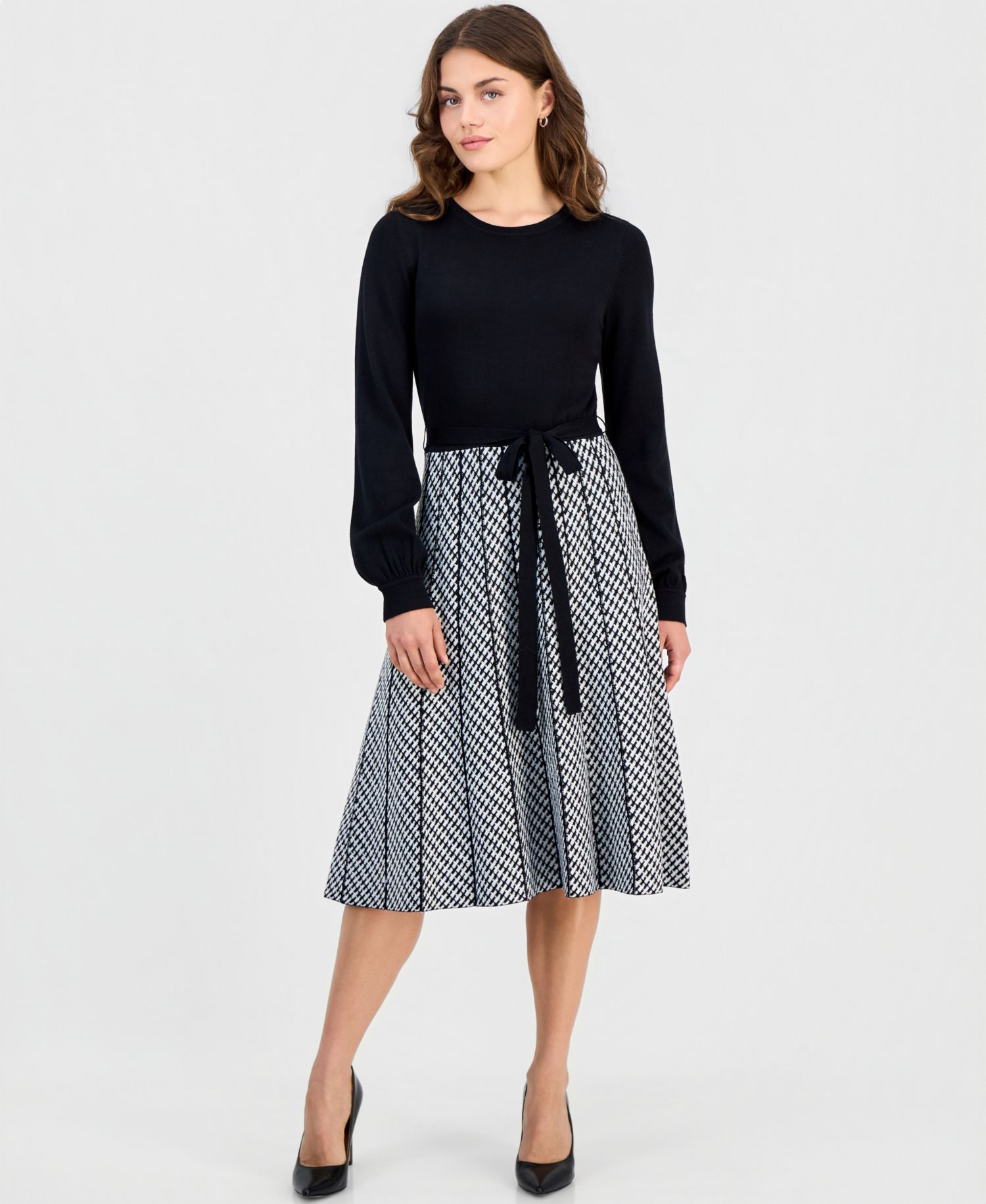 Petite Fit & Flare Long-Sleeve Sweater Dress