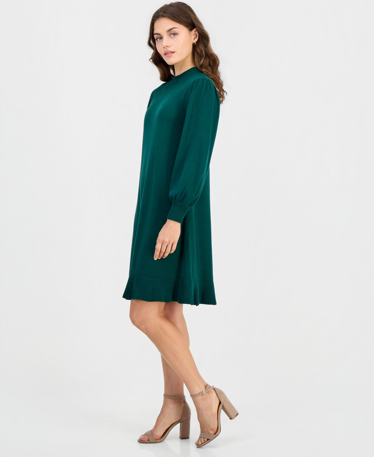 Женское платье Robbie Bee Petite Mock Neck Long-Sleeve Fit & Flare Sweater Dress, цвет: Тёмно-зелёный — фото 2