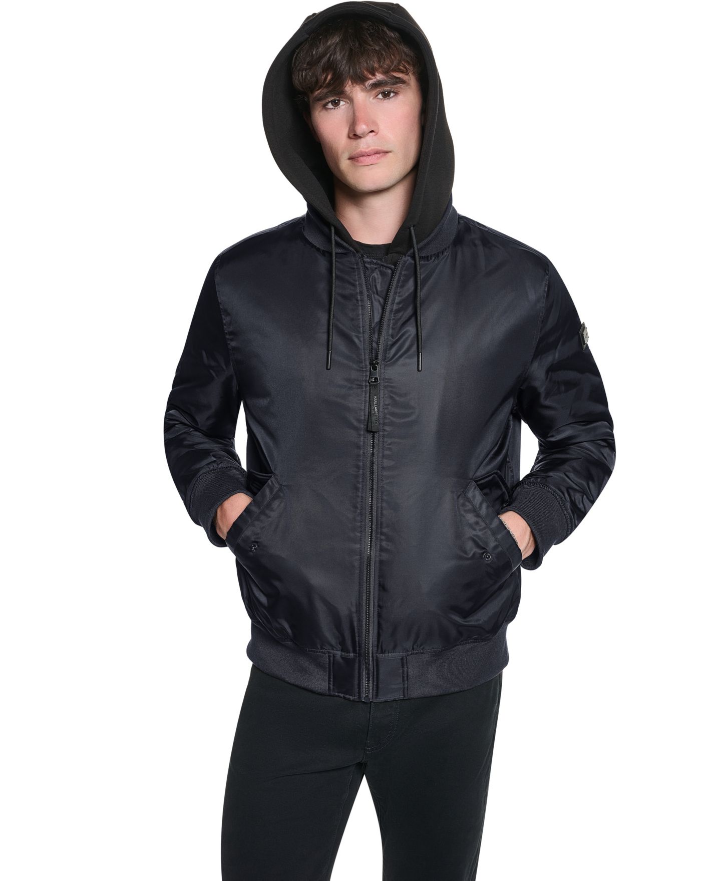 Мужская куртка KARL LAGERFELD PARIS Signature Hooded Bomber, цвет: Чёрный — фото 4