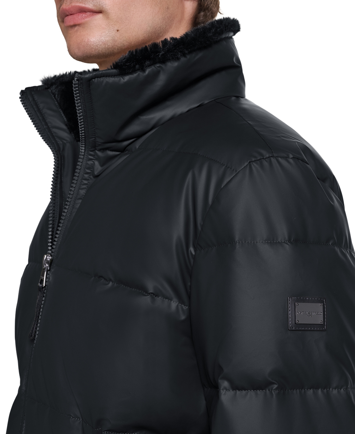 Karl Lagerfeld Paris Men's Sherpa Lined Stand Collar Puffer