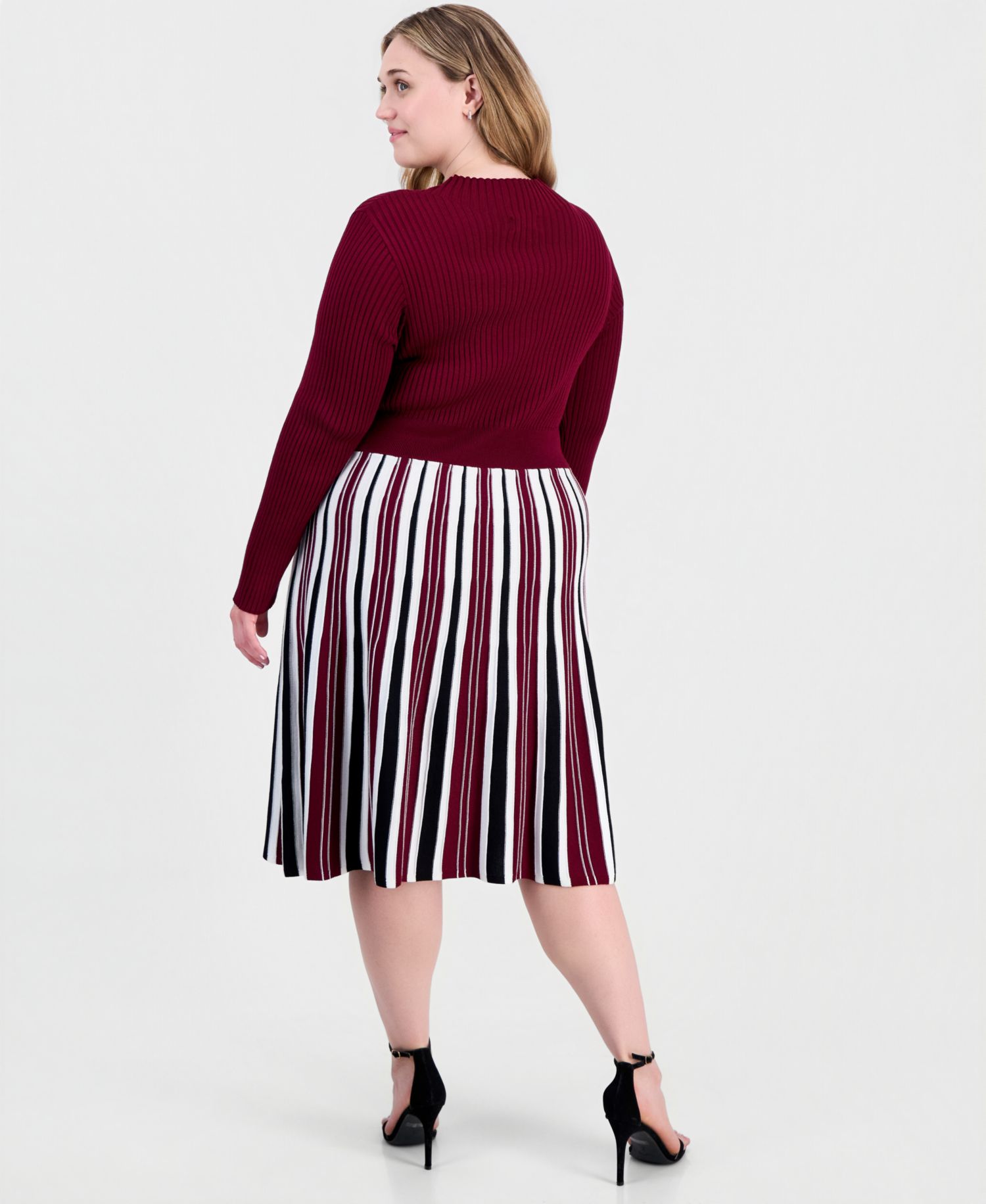Plus Size Mock-Neck Long-Sleeve A-Line Midi Dress