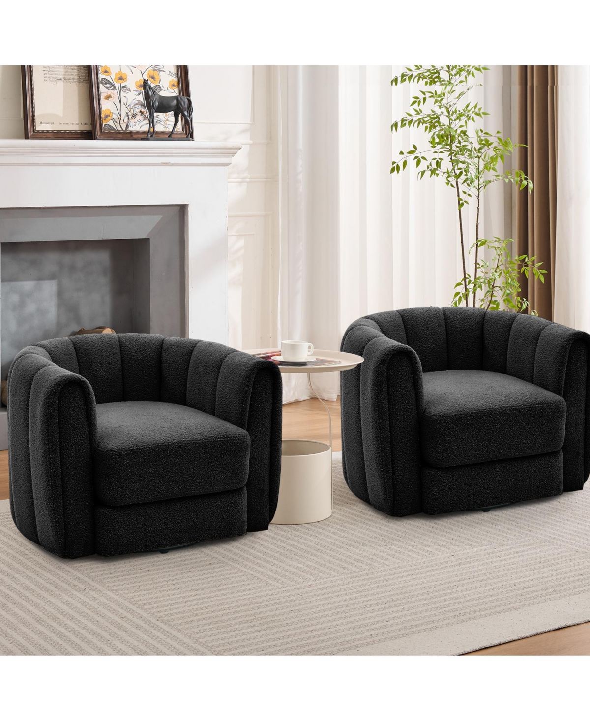 homfan Modern Swivel Barrel Accent Chair, 360degrees) Upholstered Armchair With Striped Backrest And Plush Padding, Round Lounge