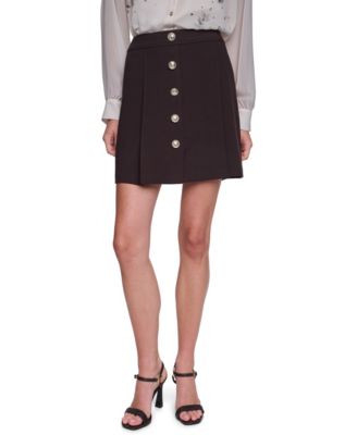 Petite Button A-Line High-Waisted Mini Skirt
