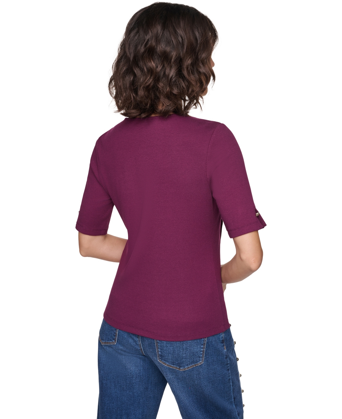 Karl Lagerfeld Paris Petite Rib-Knit Crewneck Short-Sleeve Top