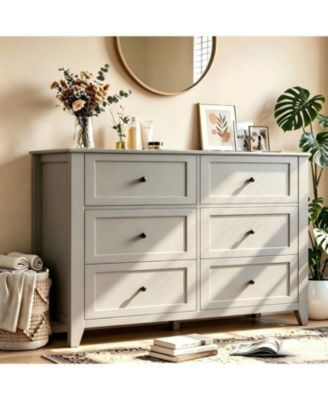 54" Wide 6-Drawer Lacquered Storage Chest, Modern Dresser with Deep Drawers, Multi-purpose Storage Organizer for Bedrooms, Hallways and Entryways