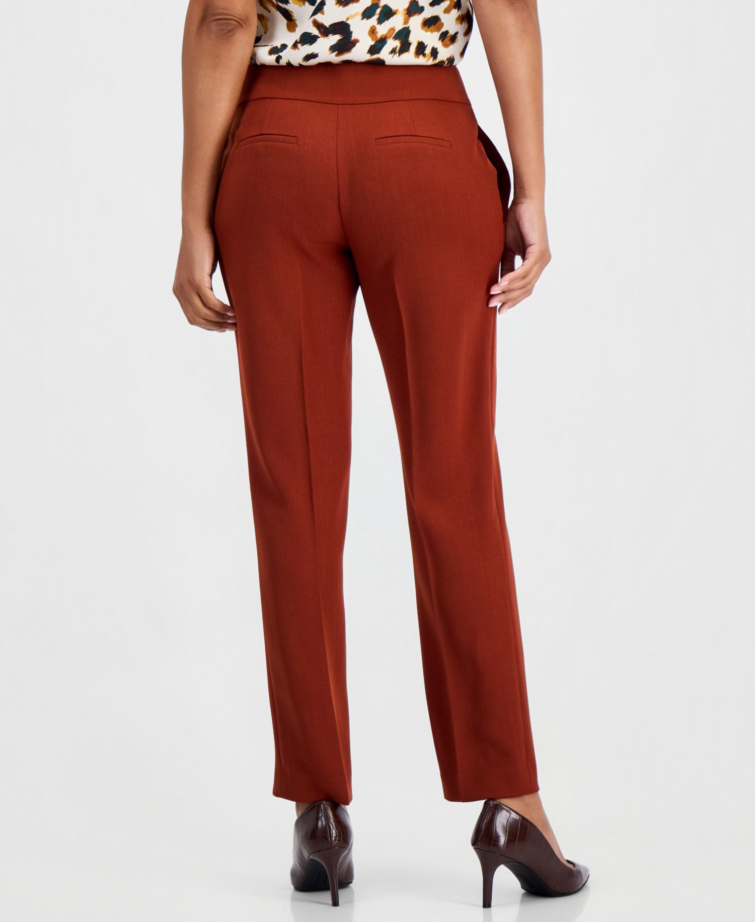 Women's Ava Mid-Rise Straight-Leg Stretch Crepe Pants