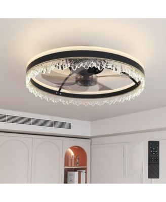 20-inch Black Smart Flush Mount Ceiling Fan with Light and Remote Control Included 5-Blade