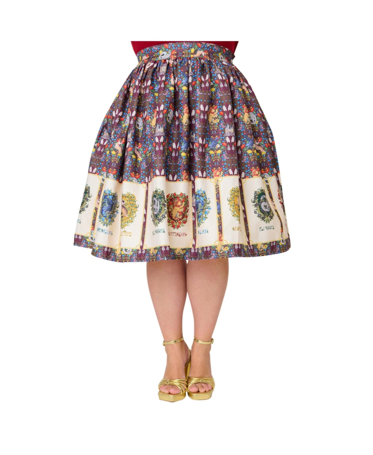 Unique Vintage Plus Size Printed Woven Gellar Swing Skirt