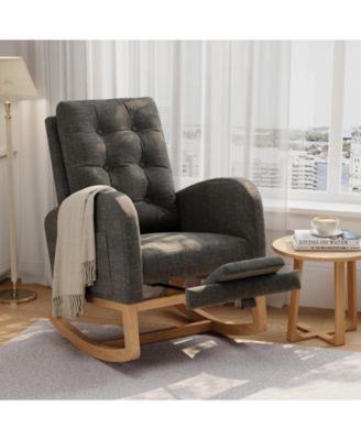 Modern Rocking Chair for Living Room, Comfortable Recliner Rocker with Side Pocket, Soft Linen Upholstered Glider Chair for Bedroom, Nursery
