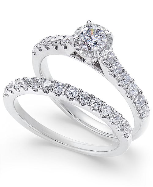 Macy S Diamond Round Bridal Set 1 Ct T W In 14k White Gold