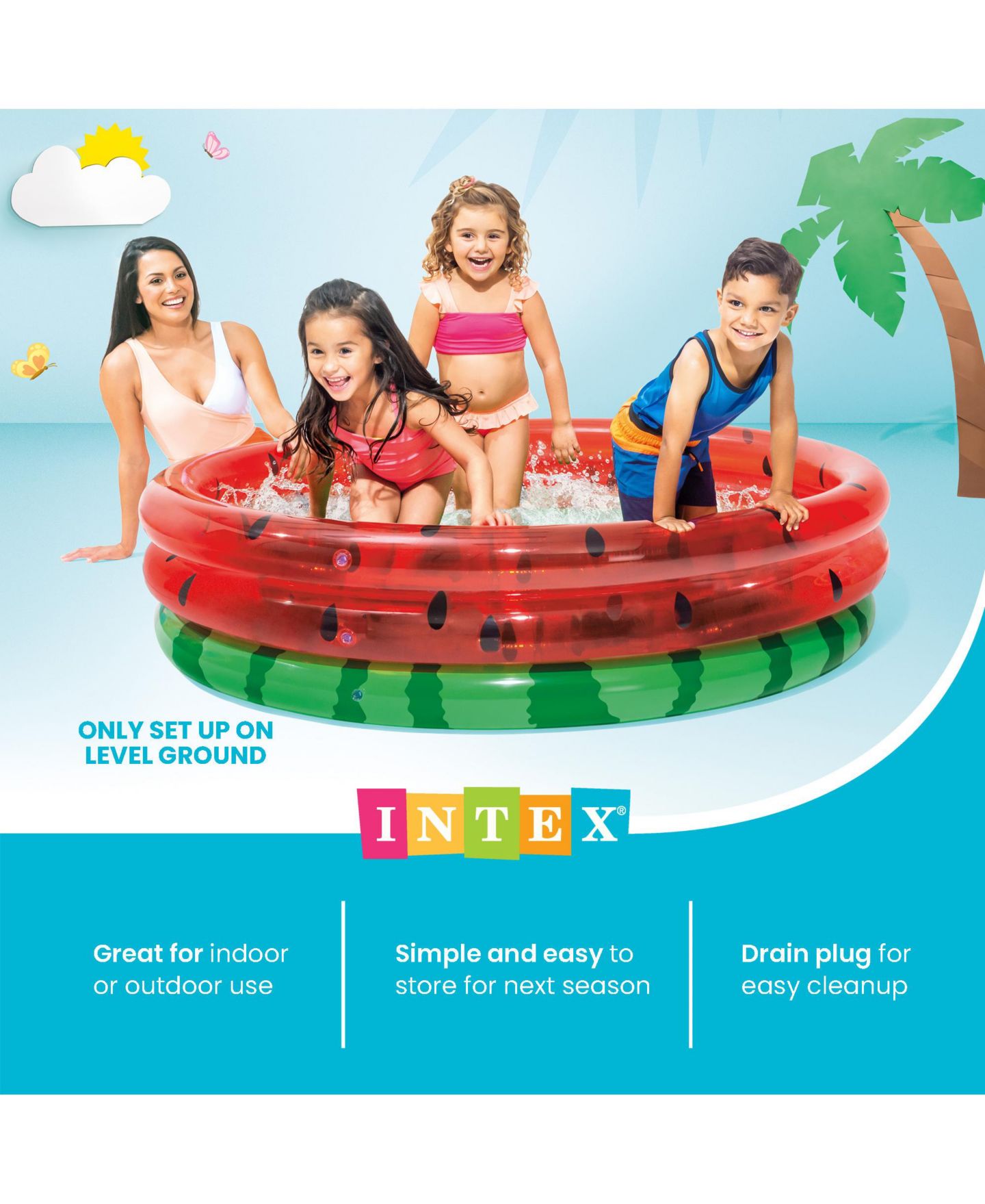 Детская игрушка Intex 66-Inch Round Inflatable Watermelon Pool, 154-Gallon Capacity, Ages 2+ — фото 4