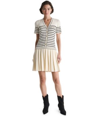 Women's V-Neck Striped Drop-Waist Mini Dress