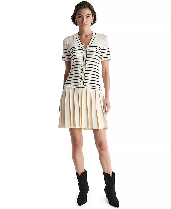 Women's V-Neck Striped Drop-Waist Mini Dress