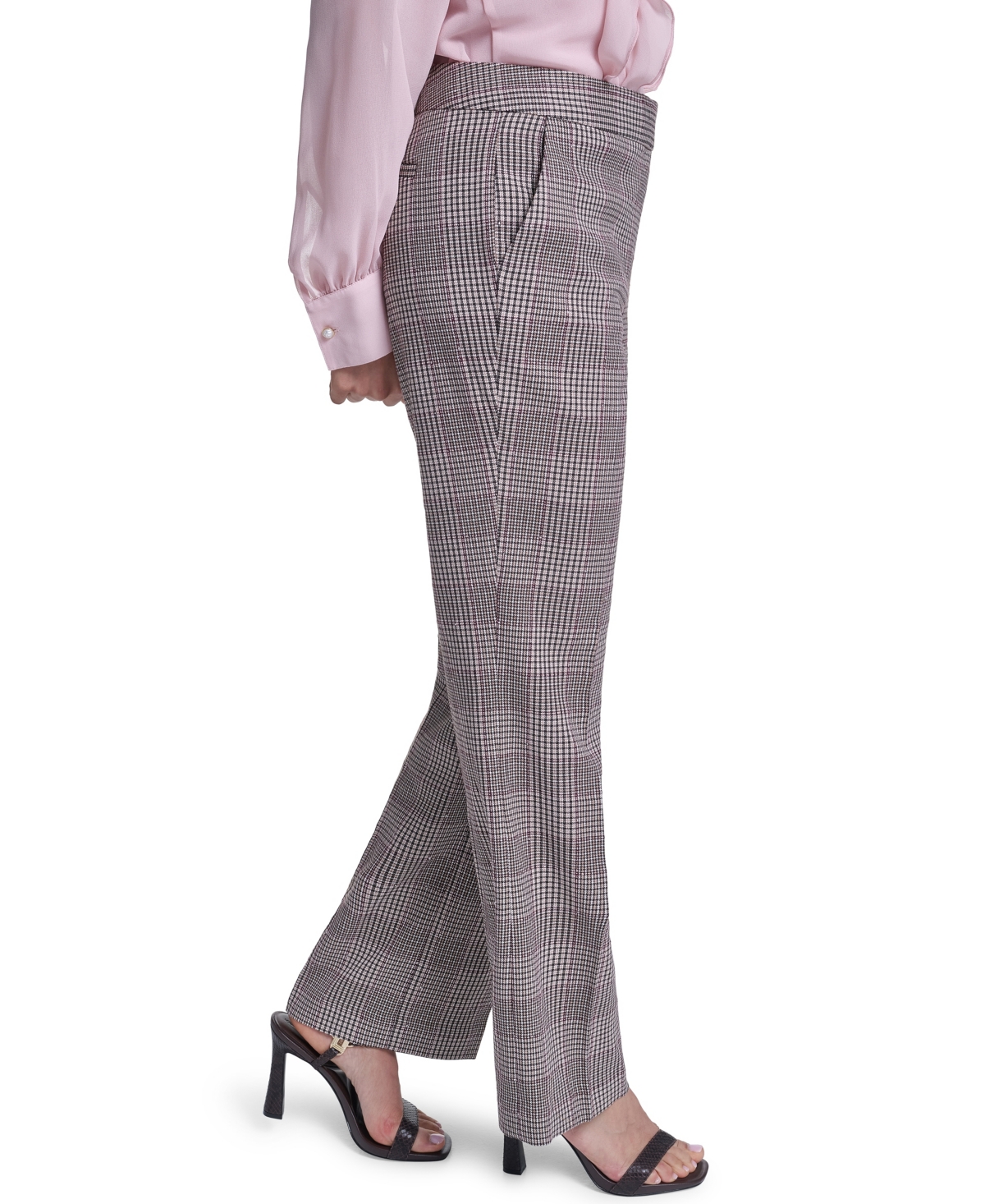 Karl Lagerfeld Paris Petite Plaid Flared Pants