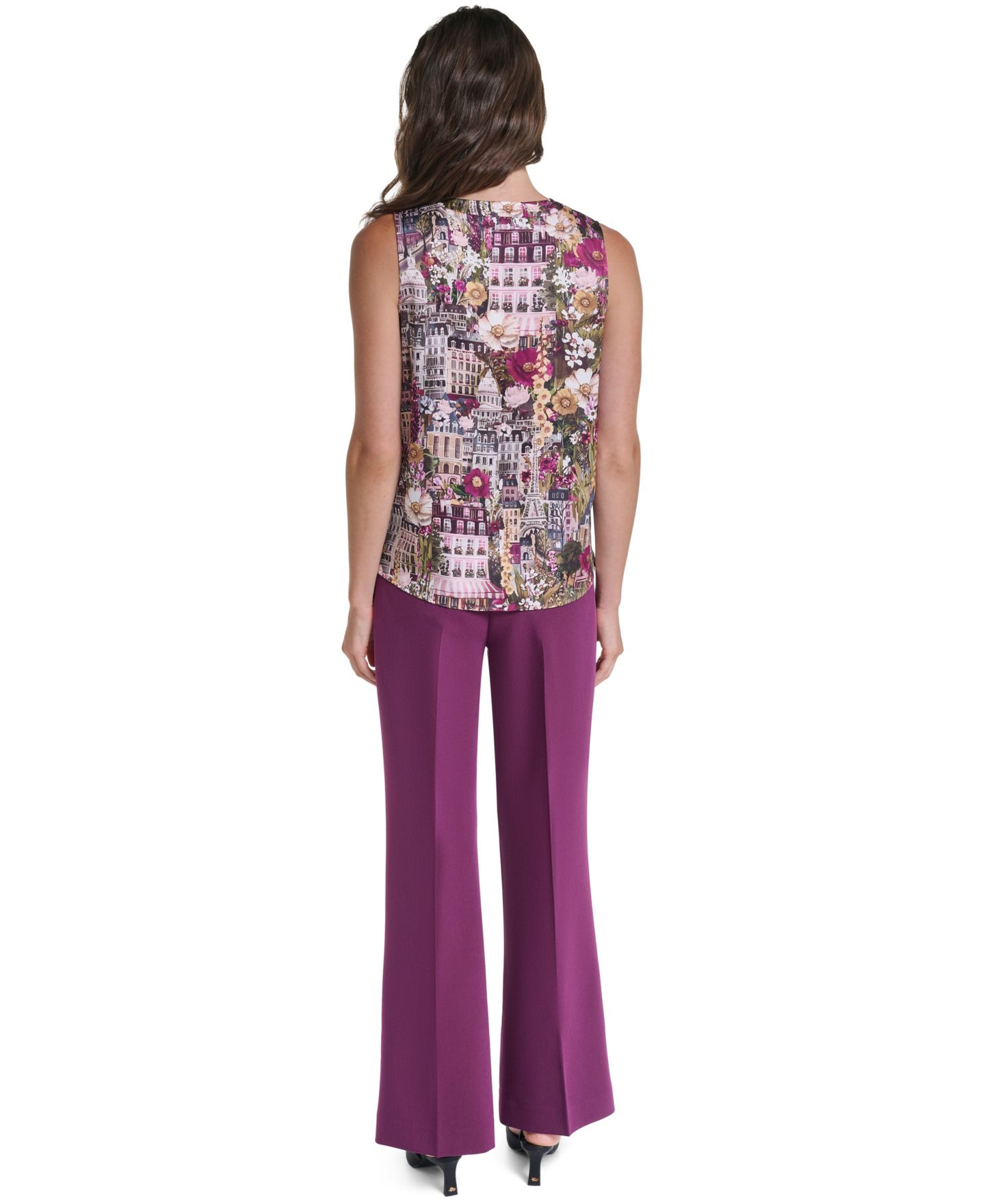 Женская блузка KARL LAGERFELD PARIS Petite Floral V-Neck Woven Blouse, цвет: Розовато-лиловый — фото 6