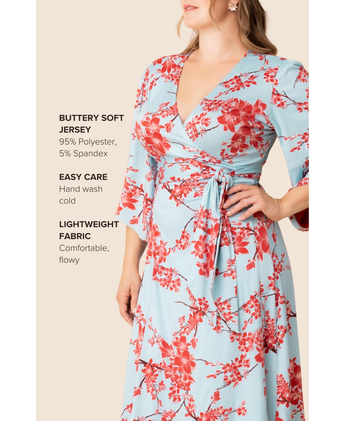 Kiyonna Plus Gemini Wrap Dress with Contrast Lined Sleeves
