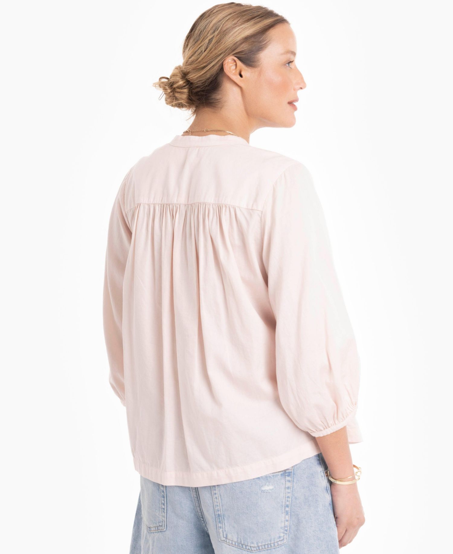 Women's 3/4-Length Sleeve Button-Front Peasant Top