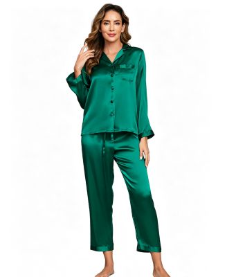 Women's Long Sleeve Button-Up Satin Pajama Set