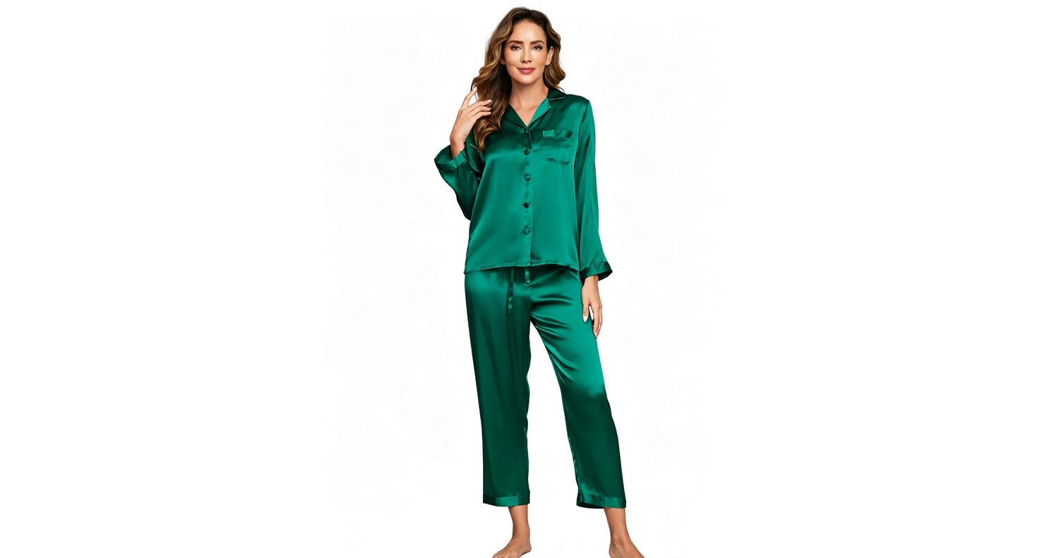Women's Long Sleeve Button-Up Satin Pajama Set