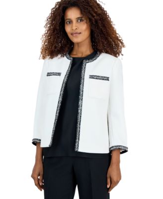 Women's Tweed Contrast Trim Patch Pocket Cardigan Jacket