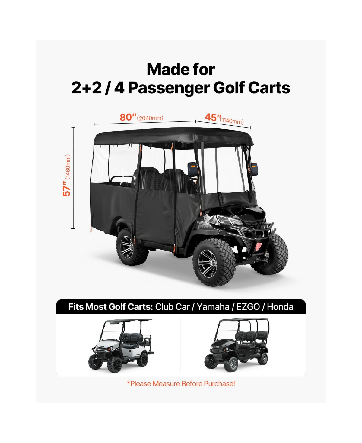 Sugift Visible Full-Enclosure 2 Plus2/4 Passenger Golf Cart Cover 420D Waterproof Fabric