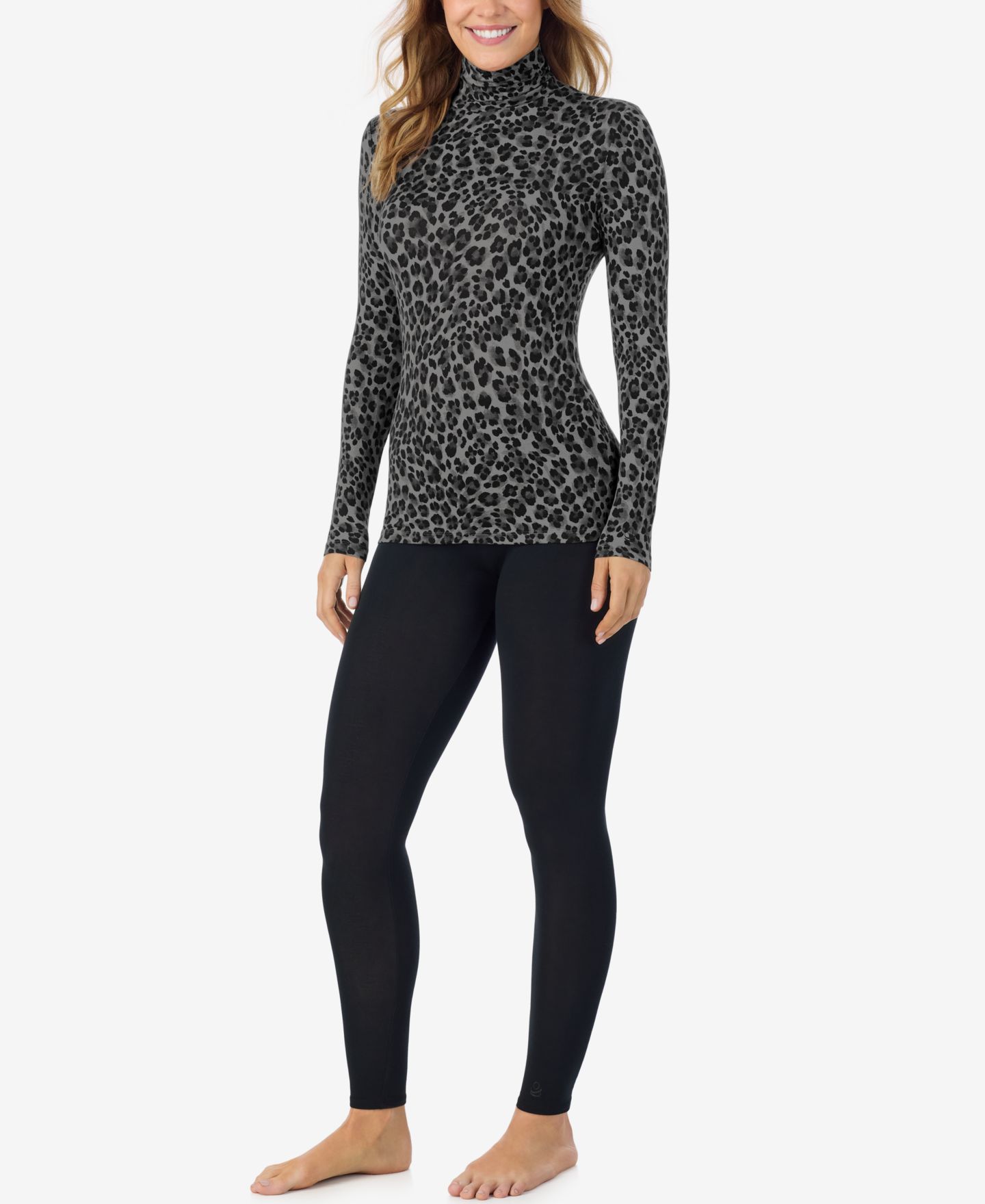 Женская водолазка Cuddl Duds Softwear with Stretch с длинным рукавом, цвет: Чёрный с принтом — фото 2