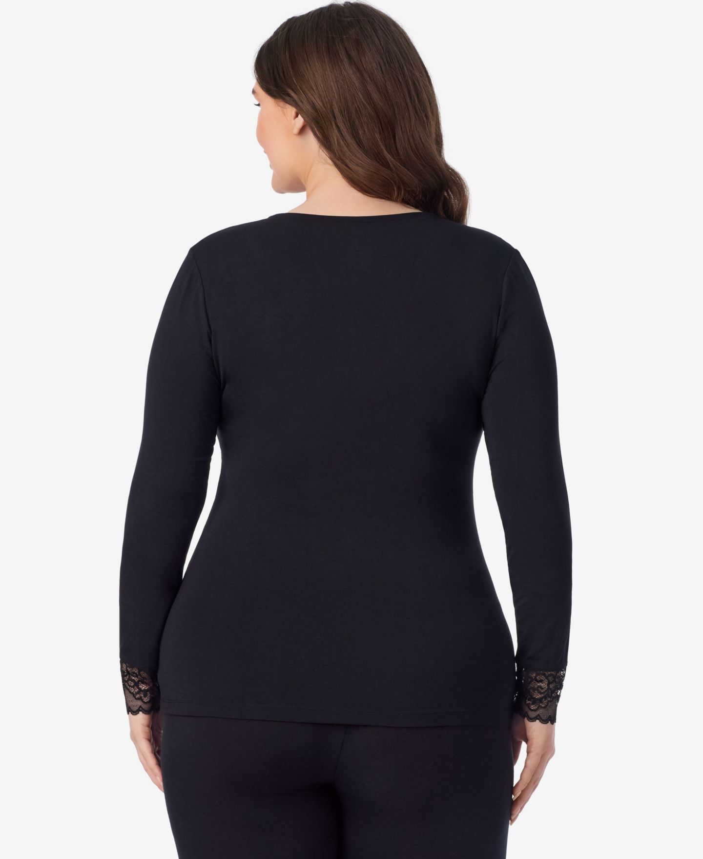 Женский топ Cuddl Duds Softwear стрейч с V-образным вырезом и кружевом, больших размеров, цвет: Чёрный — фото 3