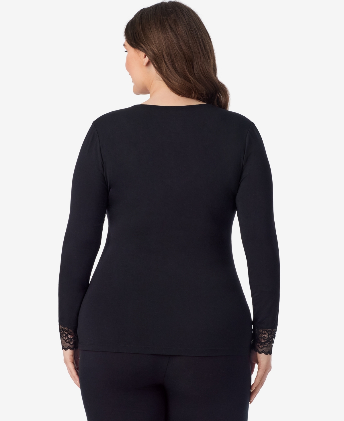 Cuddl Duds Plus Softwear with Stretch Long-Sleeve V-Neck Lace Top