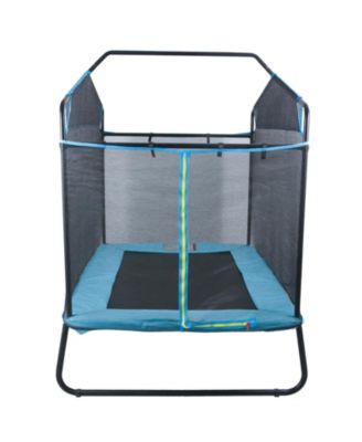 Kids Indoor Outdoor Trampoline with Safety Enclosure Net Gymnastics Bar Hammock