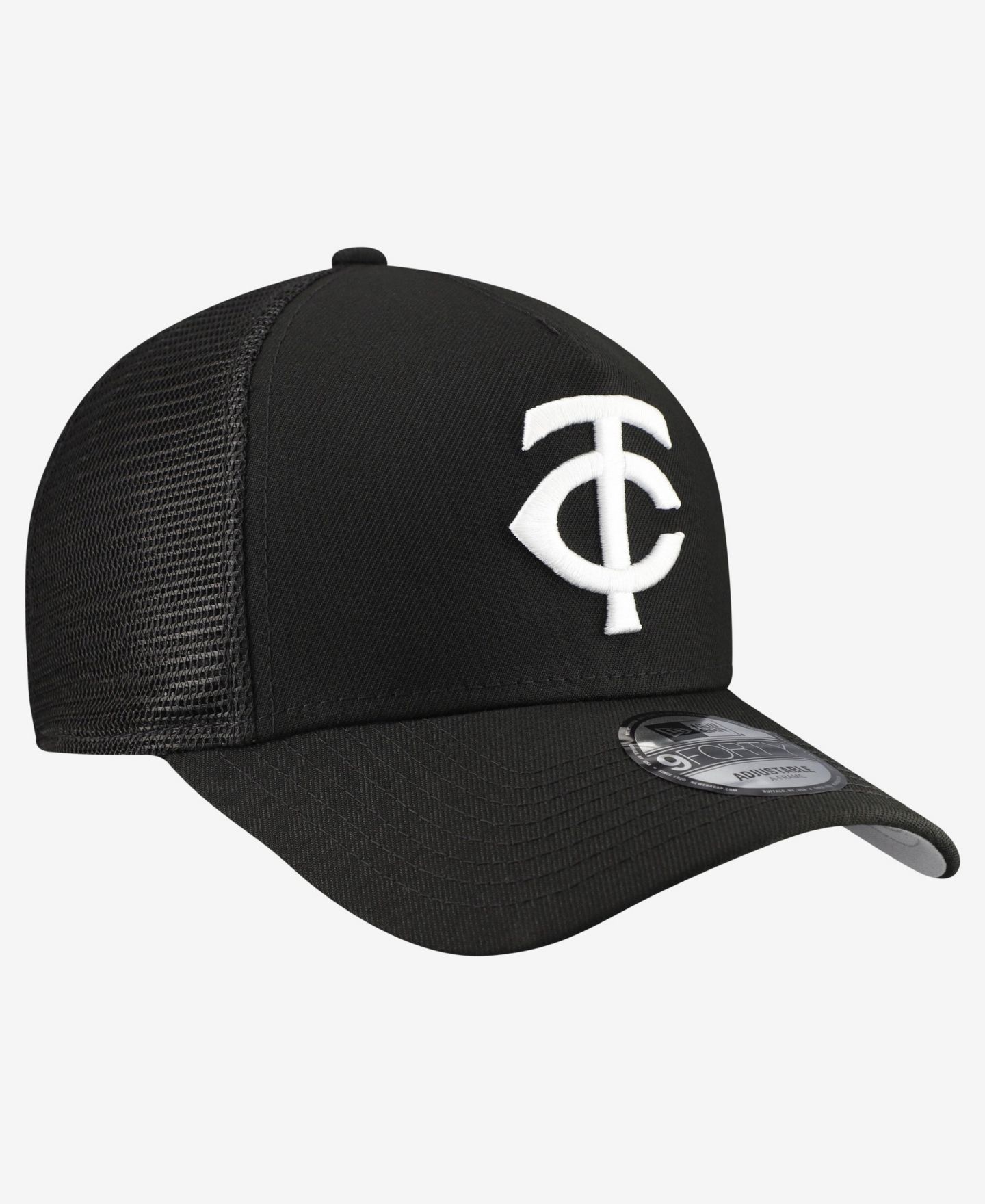 Мужская кепка New Era Black Minnesota Twins Side Script 9FORTY A-Frame Trucker Adjustable Hat — фото 3