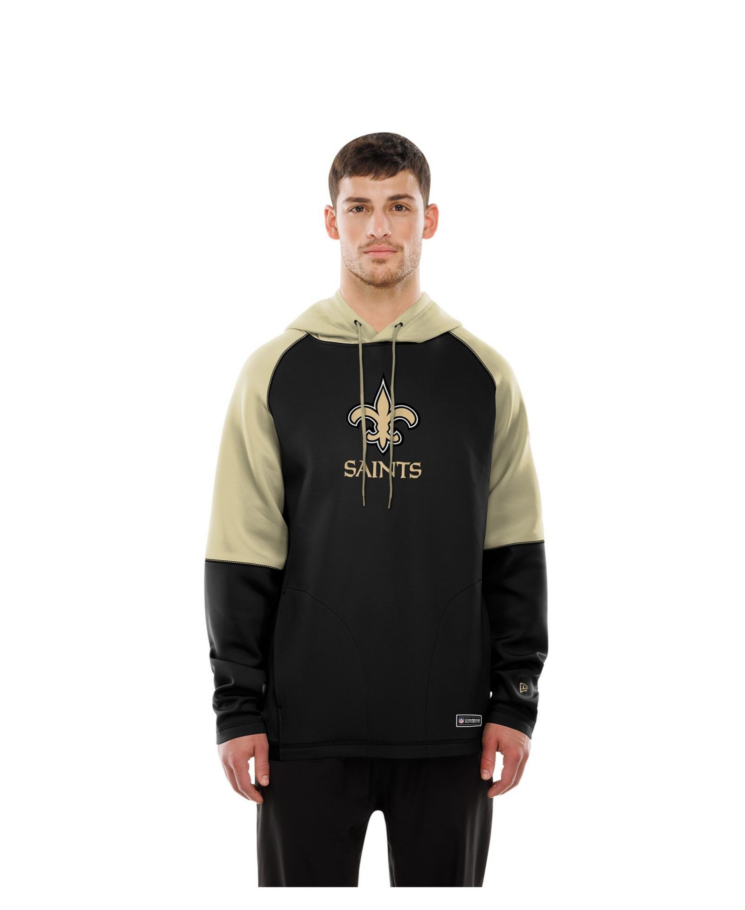 Men's Black New Orleans Saints Combine Authentic Color Block Raglan Pullover Hoodie