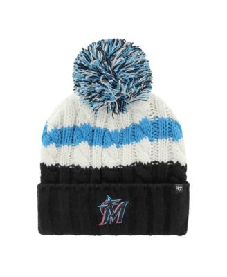 Women's White/Black Miami Marlins Ashfield Cuffed Knit Hat with Pom