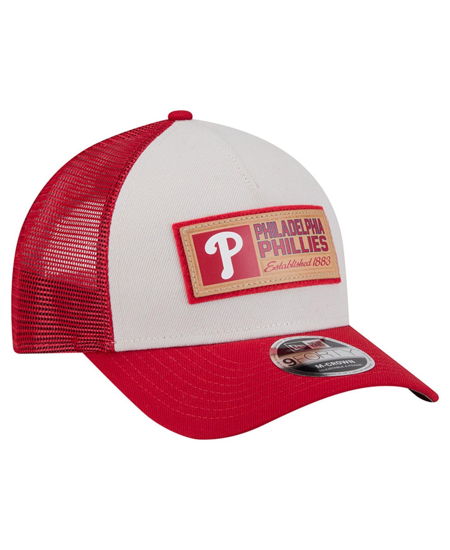 Men's Stone/Red Philadelphia Phillies Text A-Frame Trucker 9FORTY Hat