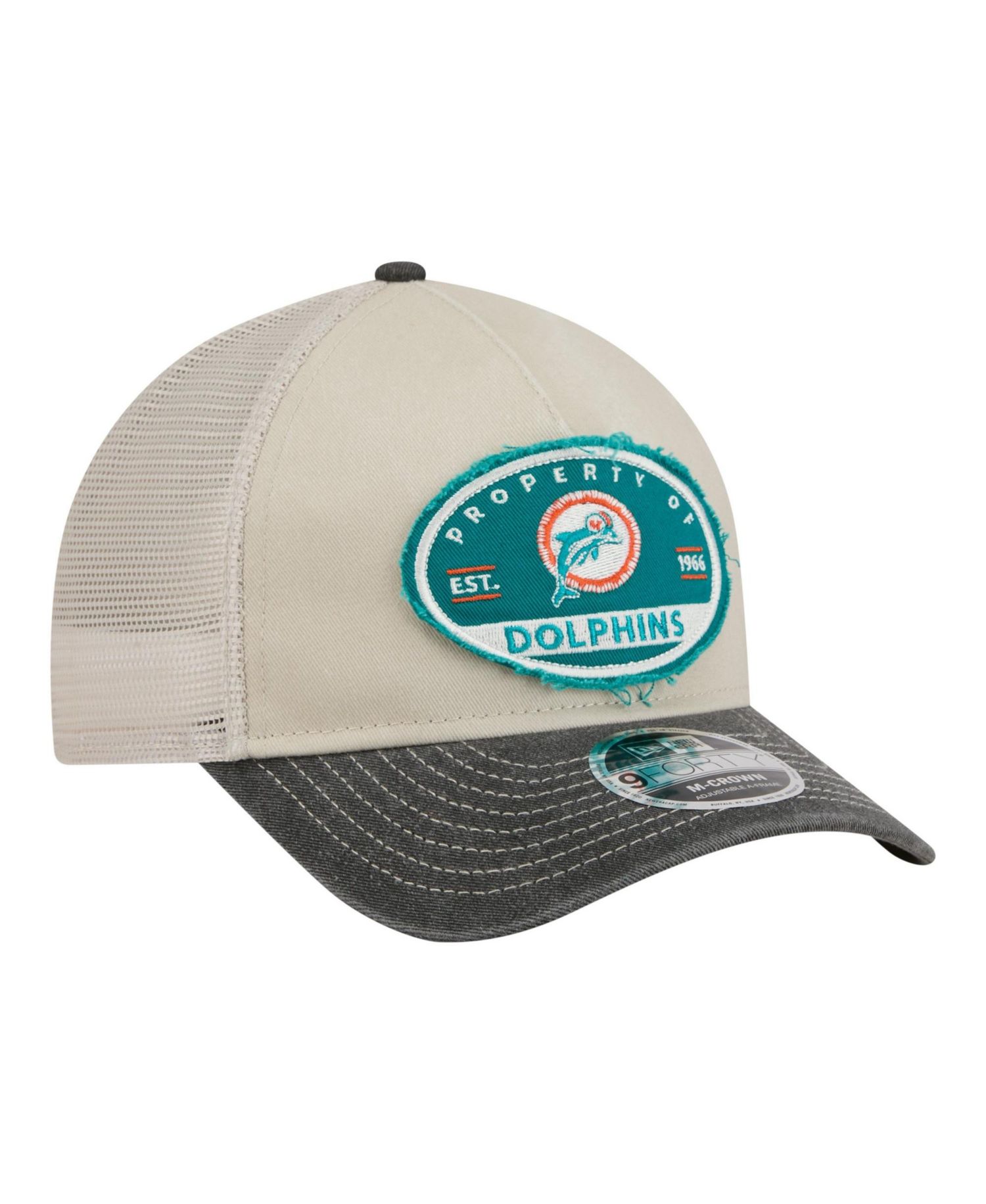 Men's Natural Miami Dolphins Frayed M-Crown A-Frame 9FORTY Adjustable Hat