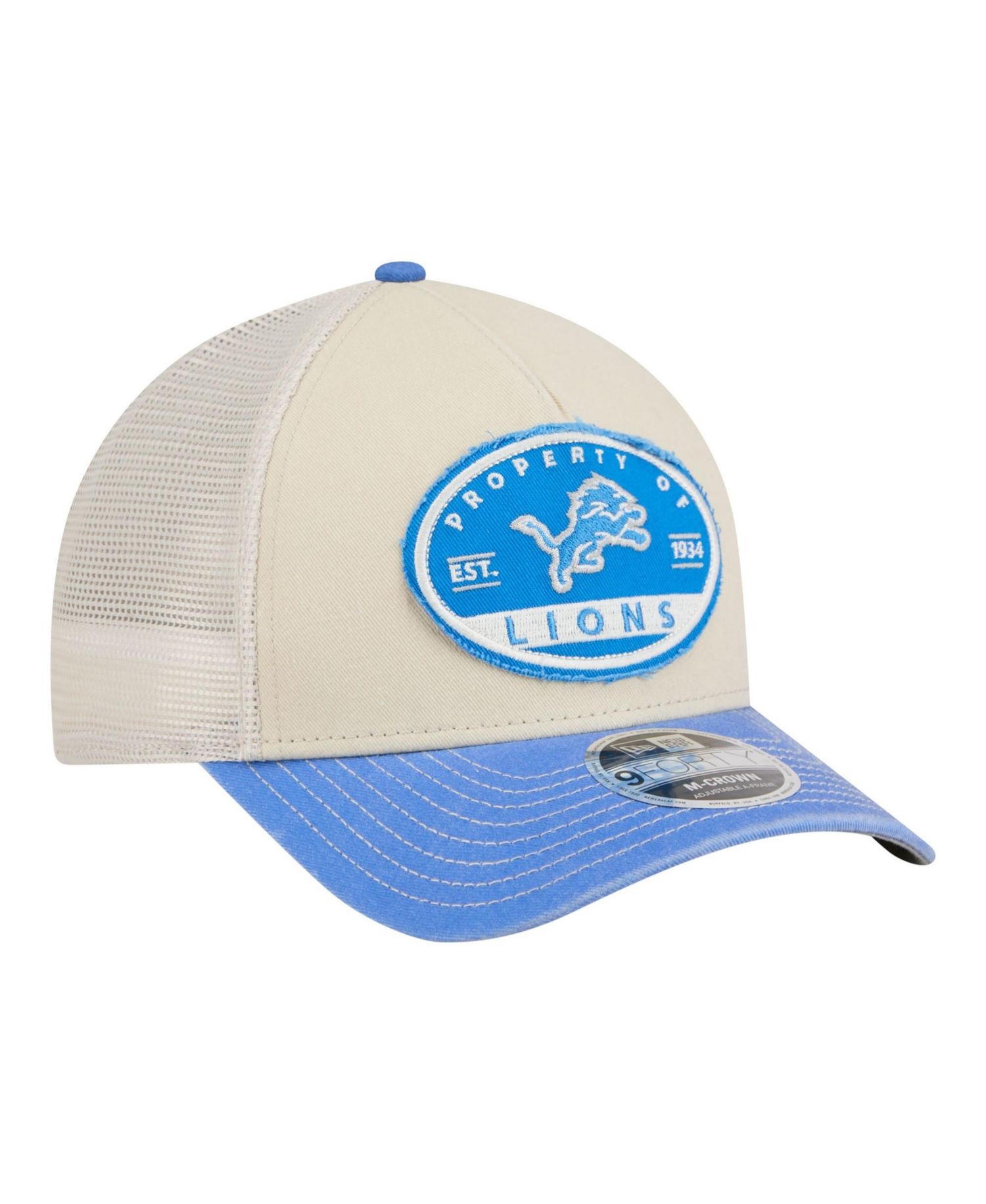 Men's Natural Detroit Lions Frayed M-Crown A-Frame 9FORTY Adjustable Hat