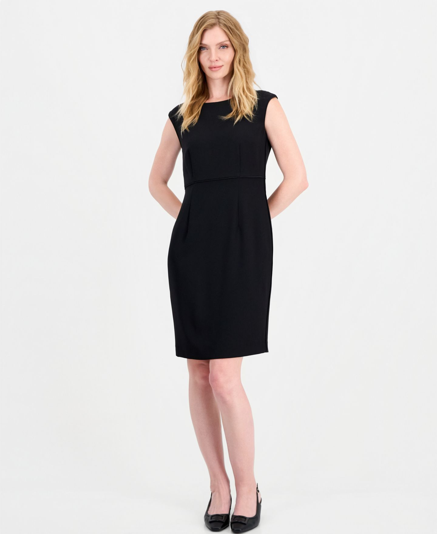 Женское платье Kasper Sleeveless Crepe Satin Piping Sheath, цвет: Чёрный — фото 5