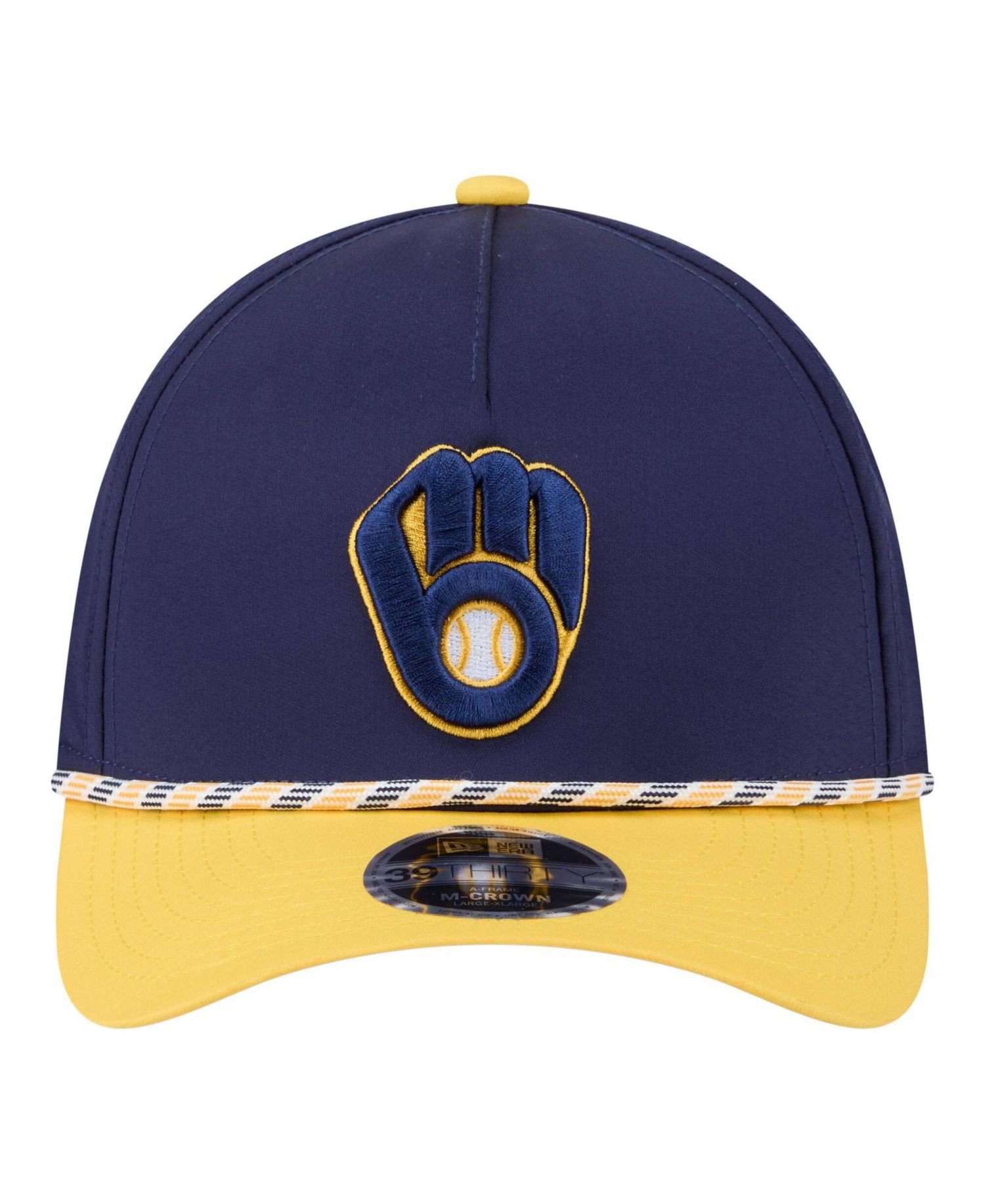 Men's Navy/Gold Milwaukee Brewers Rope M-Crown A-Frame 39THIRTY Flex Hat