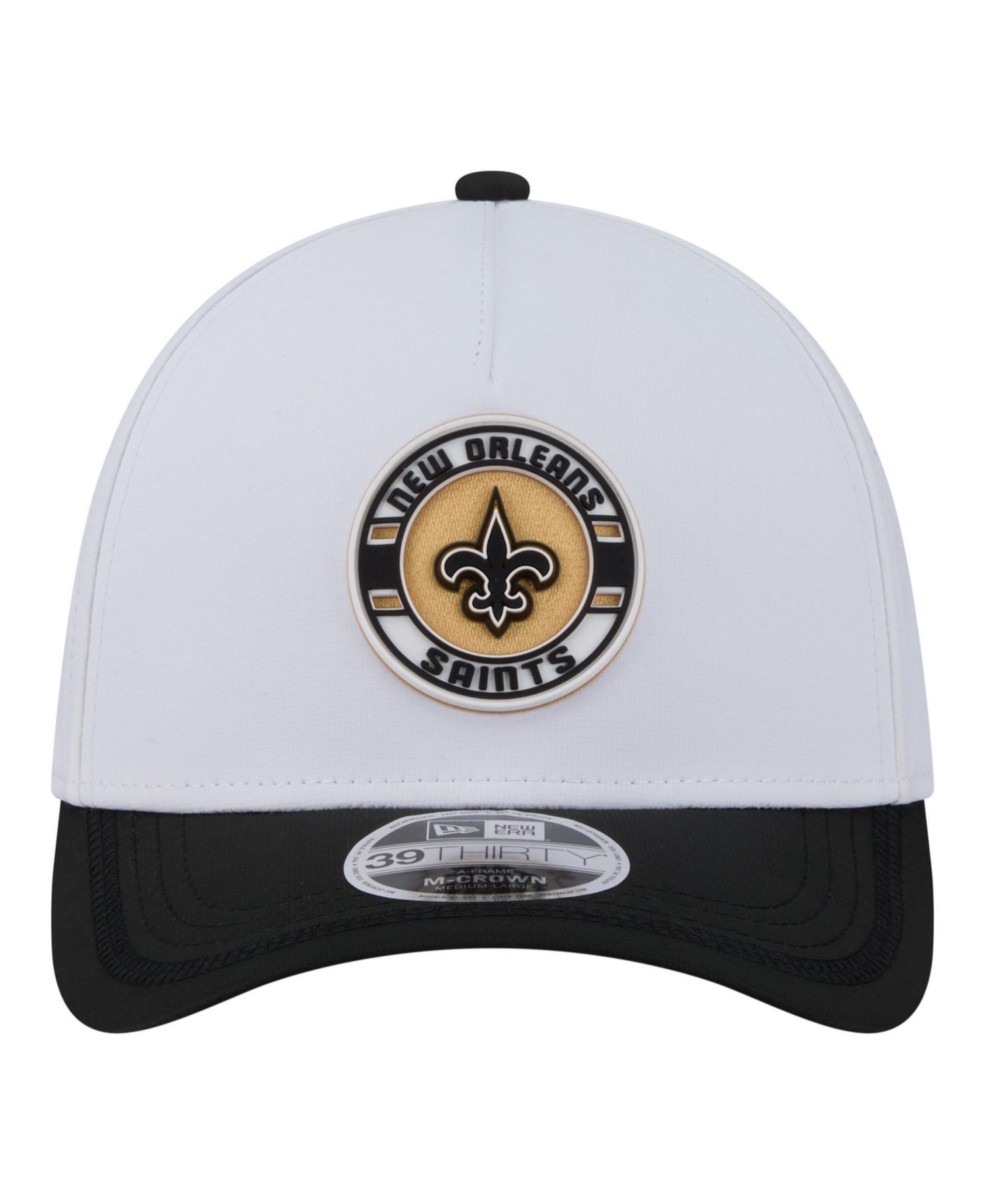 Men's White/Black New Orleans Saints Patch 39THIRTY A-Frame M-Crown Perforated Flex Hat