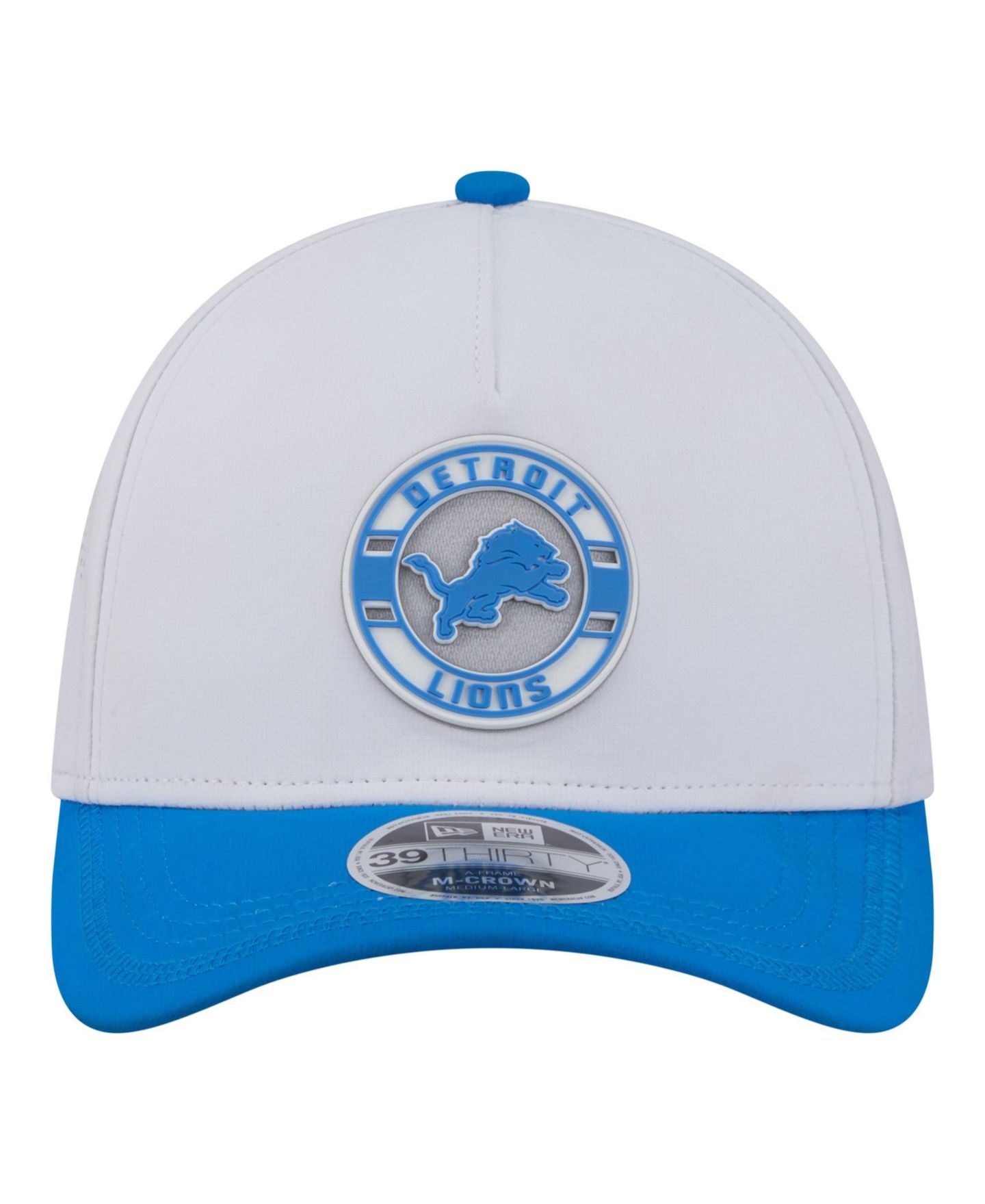 Мужская кепка New Era White/Blue Detroit Lions Patch 39THIRTY A-Frame M-Crown Perforated Flex Hat — фото 2