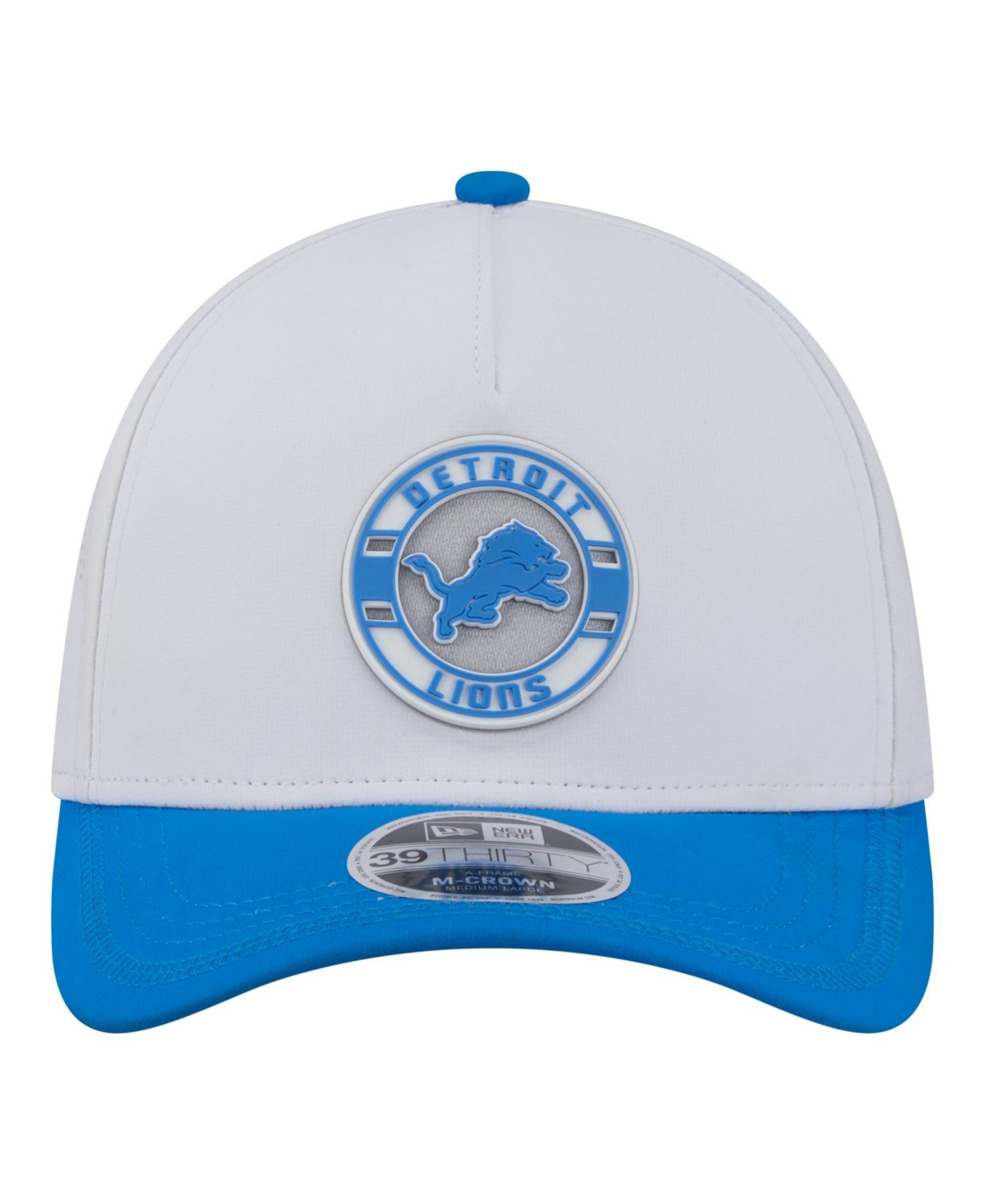 Men's White/Blue Detroit Lions Patch 39THIRTY A-Frame M-Crown Perforated Flex Hat