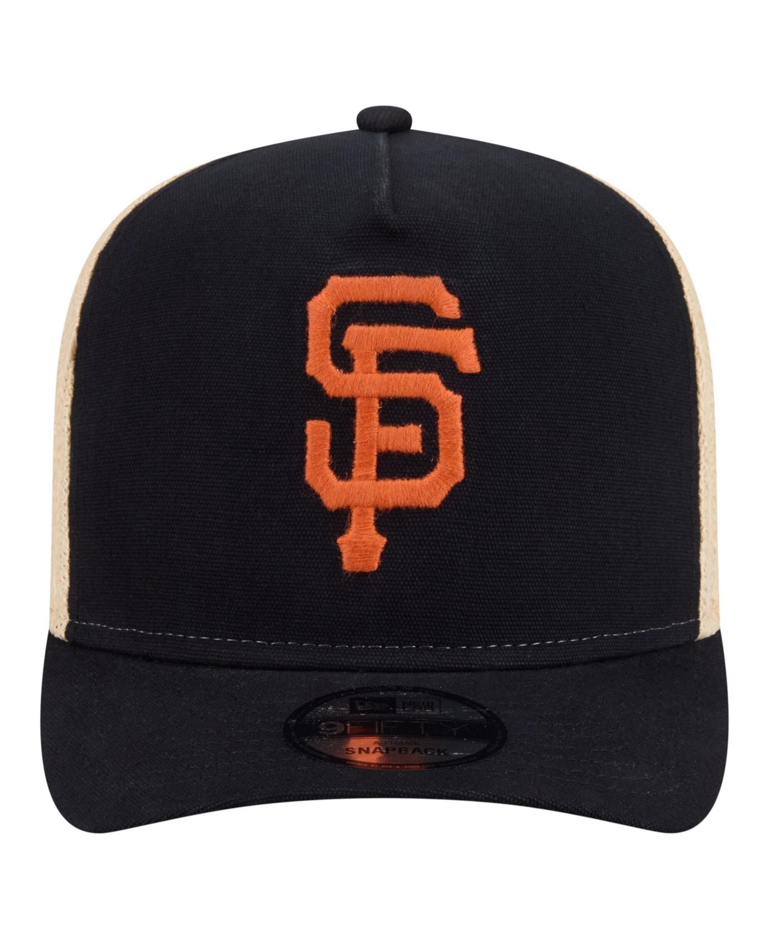 Men's Black/Natural San Francisco Giants Grained 9FIFTY A-Frame Trucker Adjustable Hat