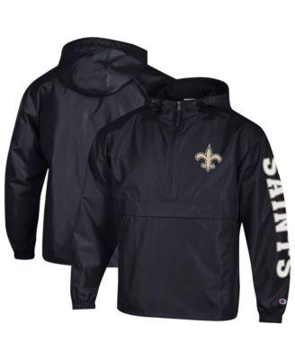 Men's Black New Orleans Saints Packable Hooded Windbreaker Half-Zip Jacket