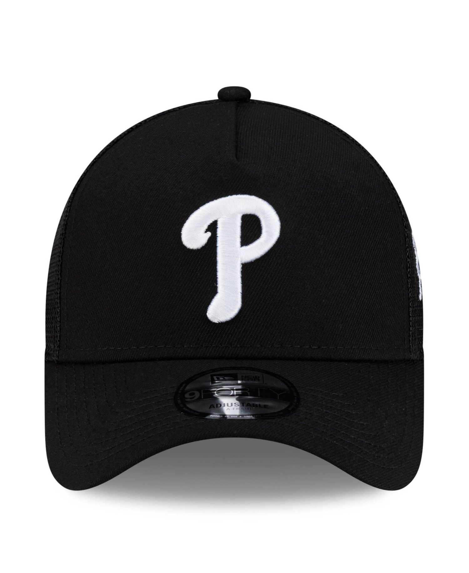 Men's Black Philadelphia Phillies Side Script 9FORTY A-Frame Trucker Adjustable Hat