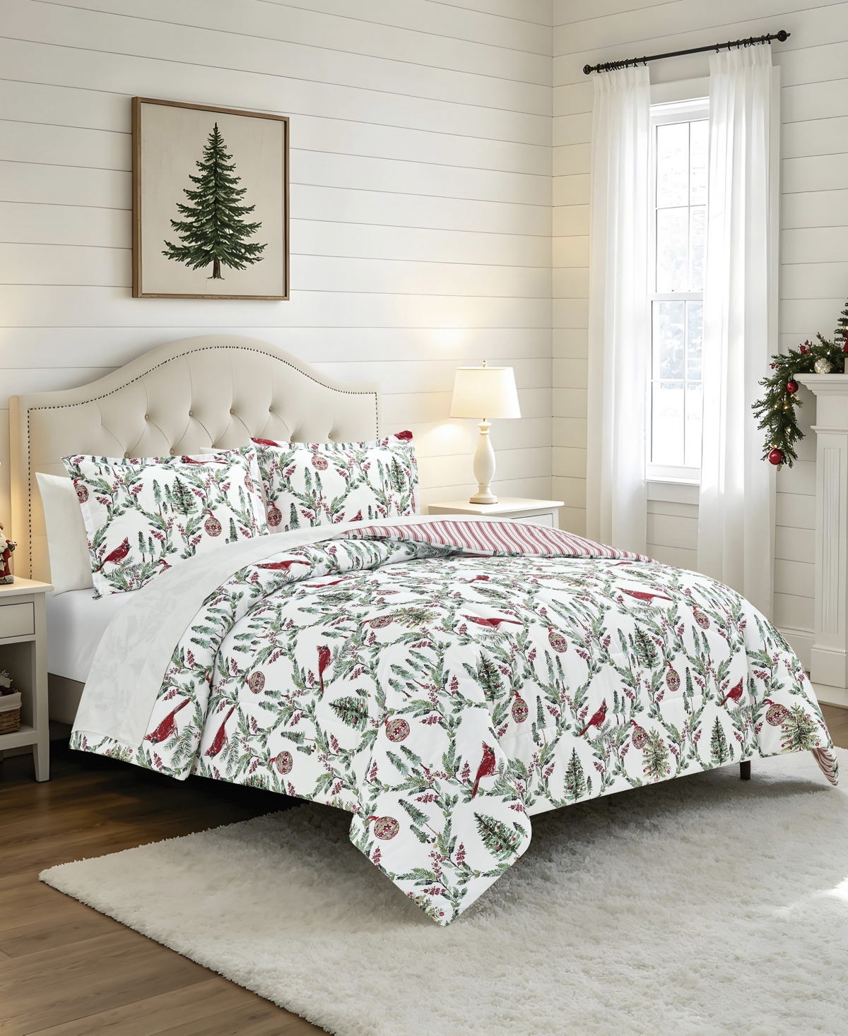 Macy's Holiday Pine Cardinal Reversible Microfiber 3-piece Comforter Set