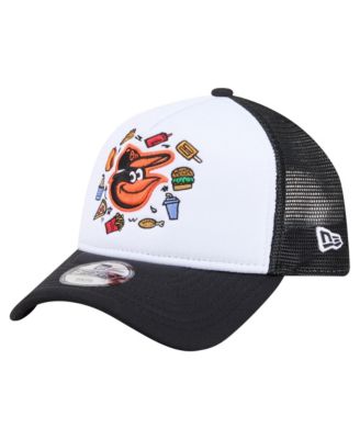 Big Boys and Girls White/Black Baltimore Orioles Food A-Frame 9FORTY Trucker Adjustable Hat