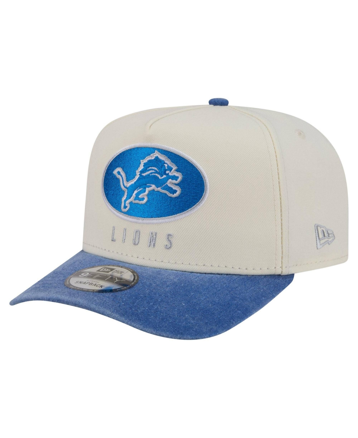 New Era Men's Cream/Blue Detroit Lions Washed A-Frame 9FIFTY Snapback Hat - Cream, Blue
