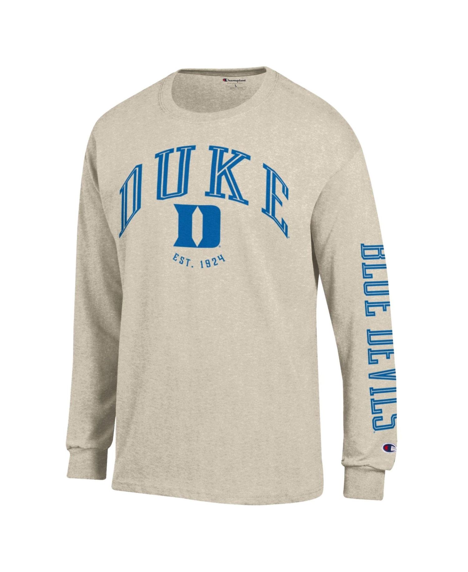 Men's Heather Oatmeal Duke Blue Devils Neutral Arch Long-Sleeve T-Shirt