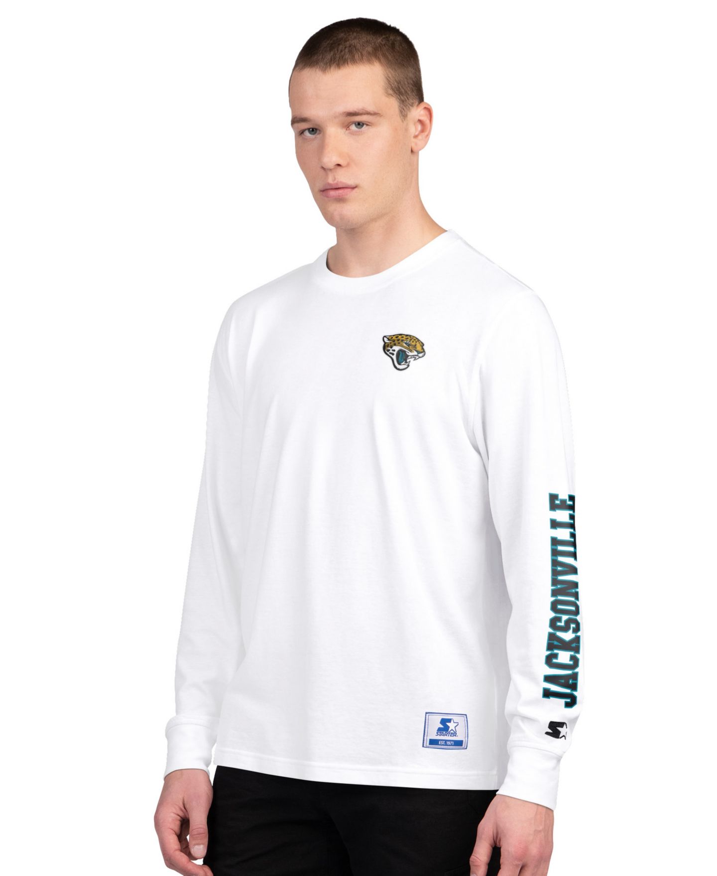 Мужские футболки Starter Black/White Jacksonville Jaguars Short Sleeve Long Sleeve Combo Pack — фото 3