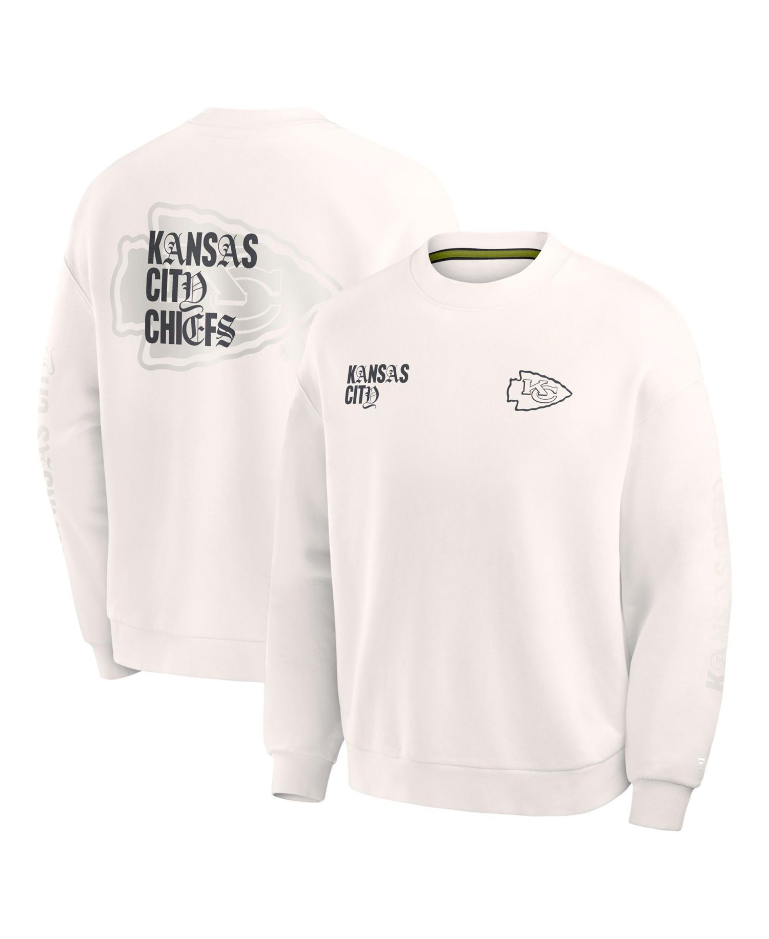 Men's Cream Kansas City Chiefs Oversized Type Play Multi Sweatshirt